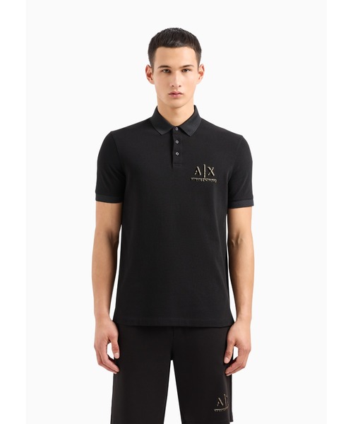 「ARMANI EXCHANGE」 半袖ポロシャツ LARGE ブラック メンズ_画像6