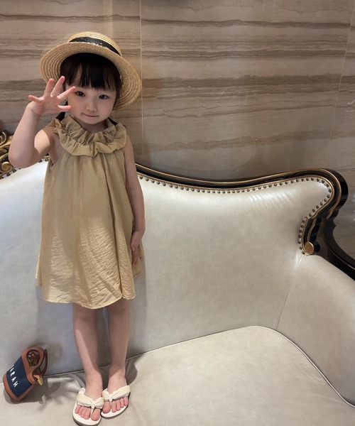 「aimoha」 「KIDS」ノースリーブワンピース 90 ブラウン キッズ_画像6