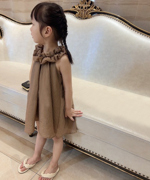 「aimoha」 「KIDS」ノースリーブワンピース 90 ブラウン キッズ_画像9
