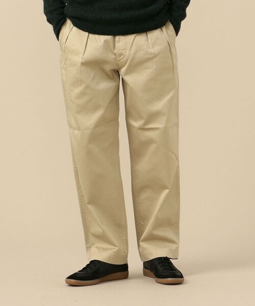【SHIPS】ワイド チノパンツ SHIPS Primary Navy Label:〈洗濯機可能〉ワンタック ワイド