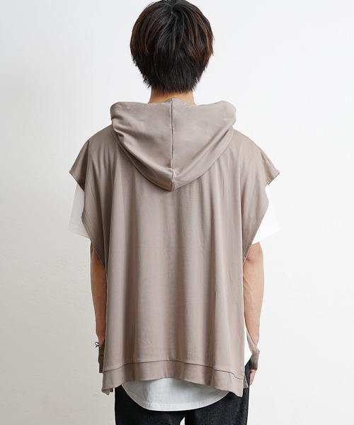 V12 メンズベストパーカー　LINE HOODIE VEST ベスト パーカー メンズ ノースリーブ フード付き 無地 シンプル