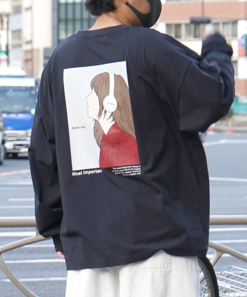 tシャツ イラストバックプリント / ワンポイント刺繍 ビッグシルエット