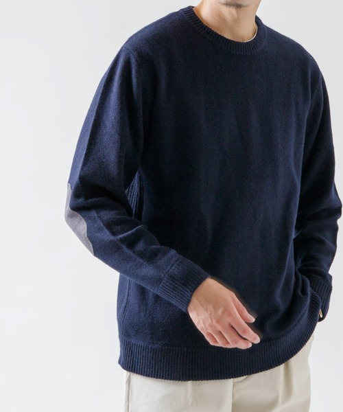 【NAVY】『XLサイズあり』ハミルトンラムズウールエルボーパッチニット URBAN RESEARCH ROSSO｜『XLサイズあり』ハミルトンラムズウール