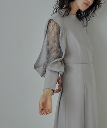 オレンジ　niana ニアナ　スリーブスリット刺繍レースフレアドレス niana（ニアナ） ドレス スリーブスリット刺繍レースフレアドレス