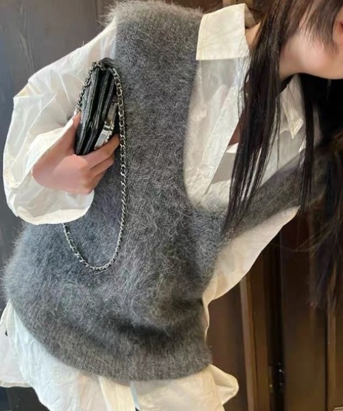 取り外し可能 ベスト付き Vネック セーター SEN TOKYO ベスト ジレ ルーズVネックセーターベスト レディース