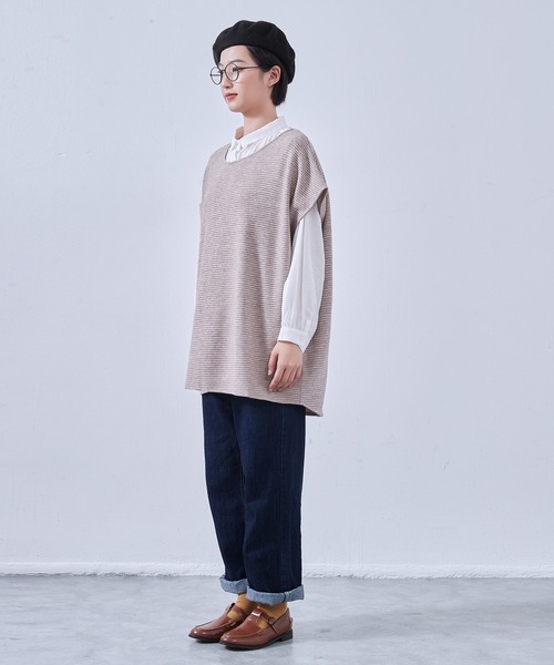 ベスト ジレ On One's Own 畝織りニット風カットソー　チュニックベスト レディース On One's Own ベスト ジレ 畝織りニット風カットソー チュニック
