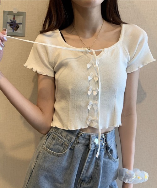 正規品♡リボンプルオーバー&ショートパンツ♡オフホワイト ラッピング済み】リボンプルオーバー＆ショートパンツSET
