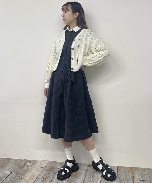【SATURDAY CLUB】 メタルパーツ ベルトワンピース 黒◆送関込◆ スナップスリットワンピース / Metal Snaps Slit One-Piece | FI