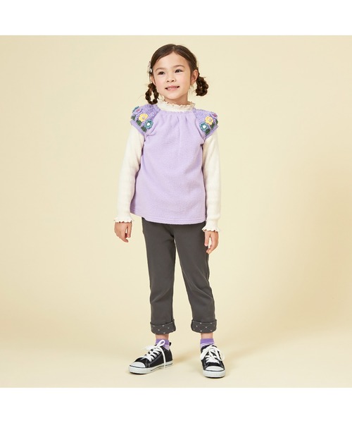 KP ベスト 編み花付き袖ニットフリースベスト(80〜130) キッズ 子供服