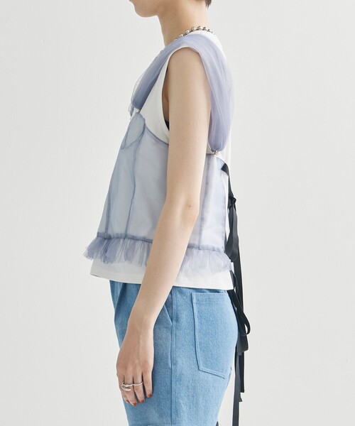 【新品未使用　試着のみ】VIVIANO チュールフリル付き青Tシャツ セール】【VIVIANO/ヴィヴィアーノ】《STUDIOUS別注》Tulle Corsert T