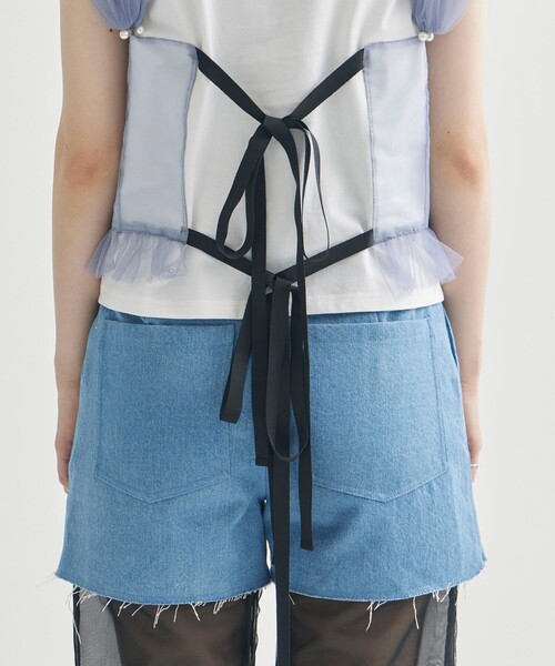 【新品未使用　試着のみ】VIVIANO チュールフリル付き青Tシャツ VIVIANO（ヴィヴィアーノ） tシャツ 「VIVIANO/ヴィヴィアーノ