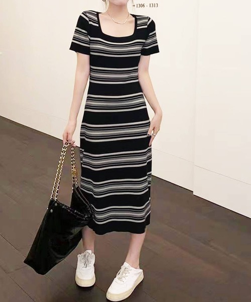 ボーダー 半袖 ワンピース Dewlily ワンピース 夏 半袖 マルチボーダー半袖ワンピース : ZOZOTOWN