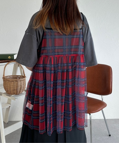 kutir（クティール） チェックチュールドロストキャミビスチェ