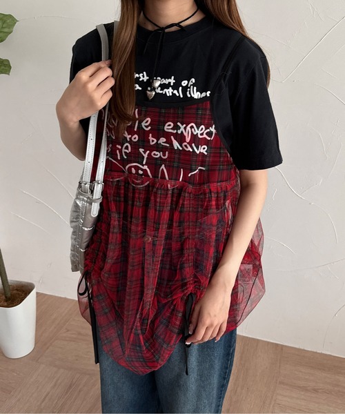 kutir ベスト ジレ チェックチュールドロストキャミビスチェ
