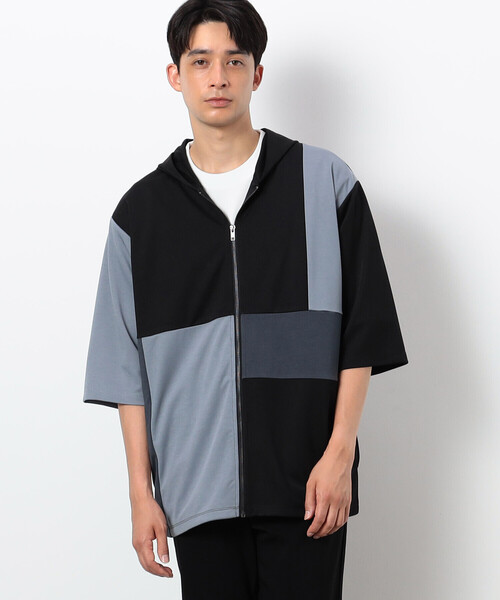 COMME CA ISM tシャツ カラーブロック パッチワーク ジップ