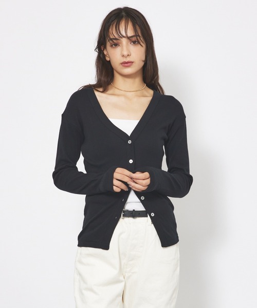 tシャツ 「Robert P. Miller」パネルリブ Vネック カーディガン / ボーダー / 無地 / カットソーカーディガン レディース Robert P. Miller tシャツ 「Robert Miller」パネルリブ Vネック