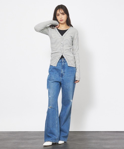 Robert P. Miller tシャツ 「Robert Miller」パネルリブ Vネック