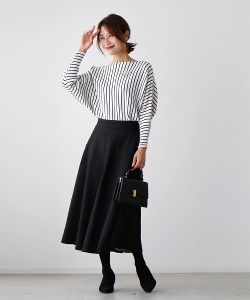Ehre style ニット セーター 縦ストライプで魅せる！ 着痩せ効果