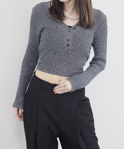 ニット セーター 「ZOZO限定」バックリボンシアーVネックニット／back ribbon sheer vneck knit 長袖 メランジ リブ フ