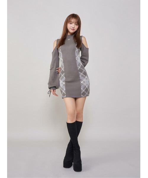 Darich サイドチェックニットミニワンピース Darich（ダーリッチ） ワンピース サイドチェックニットミニワンピース