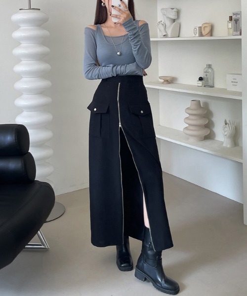 ECLIN（エクラン） スカート フロントジップハイウエストロング