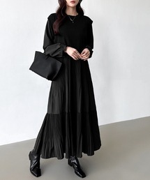 COCOMOMO ワンピース バックリボンベスト付き プリーツワンピース