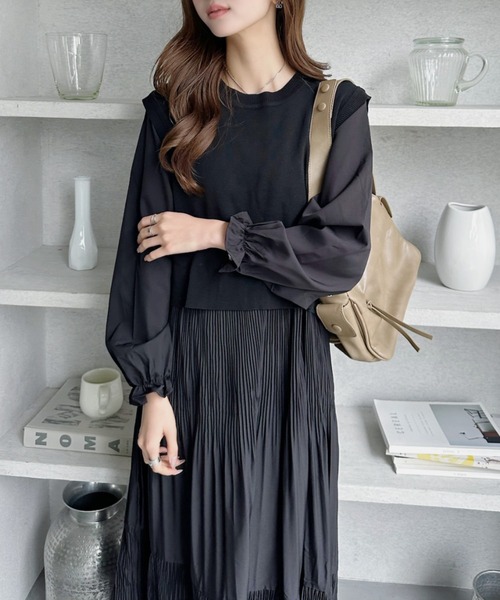 未使用　VEST WITH PLEATS DRESS プリーツワンピース COCOMOMO ワンピース バックリボンベスト付き プリーツワンピース