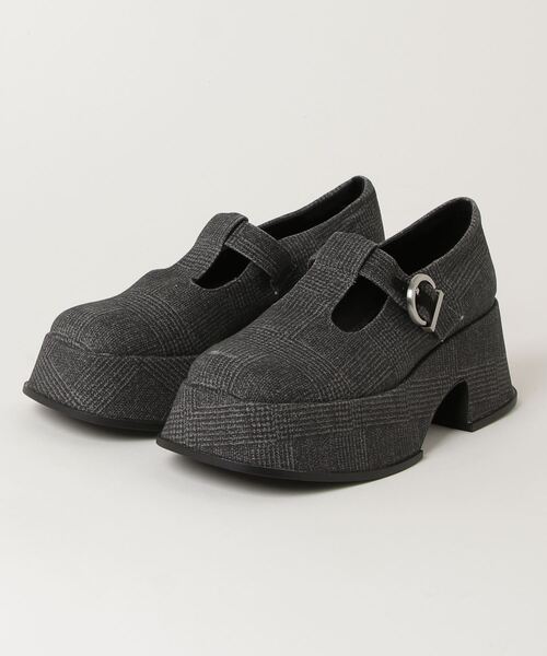 【大特価】CHARLES & KEITH ブラック厚底サンダル 37 CHARLES ＆ KEITH 「charles&keith」 チェック柄ヒールサンダル