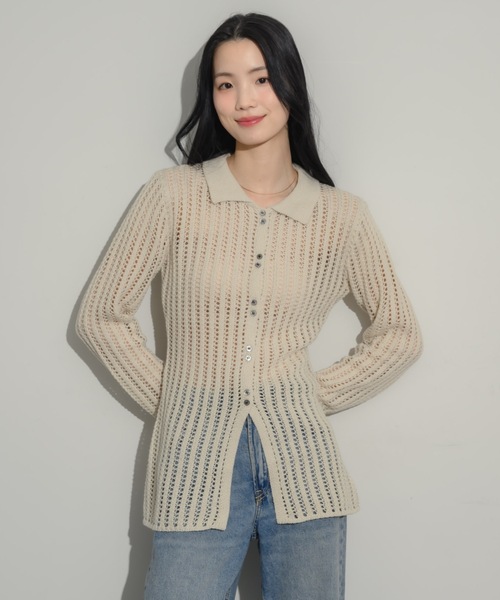 カーディガン 「追加」メッシュカーディガン レディース N.Natural Beauty Basic カーディガン メッシュZIPニット