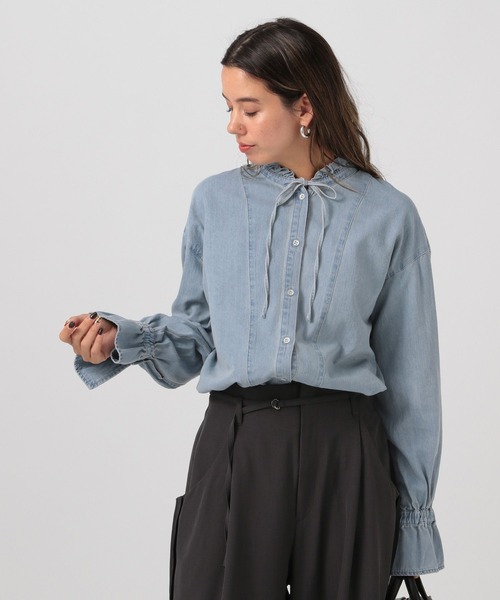 BAYFLOW ブラウス シャツ 「華やかなフリルカラー」デニム
