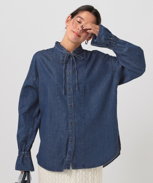 BAYFLOW ブラウス シャツ 「華やかなフリルカラー」デニム