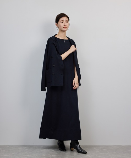 美品✨23区 洗えるコットン Aラインワンピ 上品 ネイビー　人気 セール】 【洗える】ストレッチポンチ Aライン ワンピース