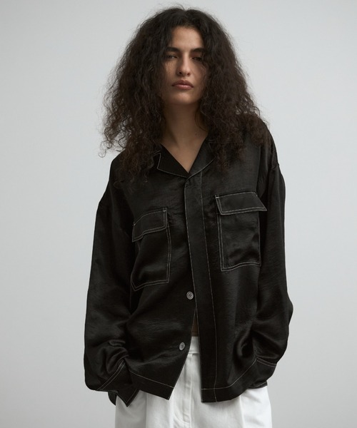 ブラウス シャツ ACETATE STITCH SHIRT JACKET/アセテートステッチシャツ レディース