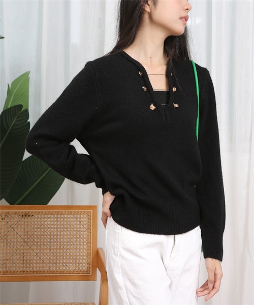 「MAISON DE THERESE」 Vネックニット FREE ブラック レディース_画像7