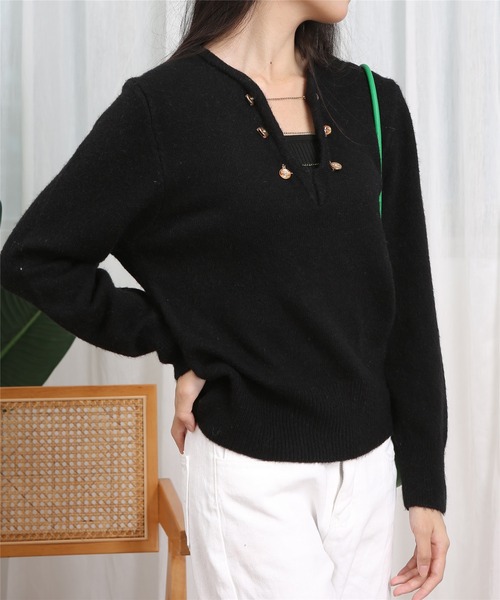 「MAISON DE THERESE」 Vネックニット FREE ブラック レディース_画像8