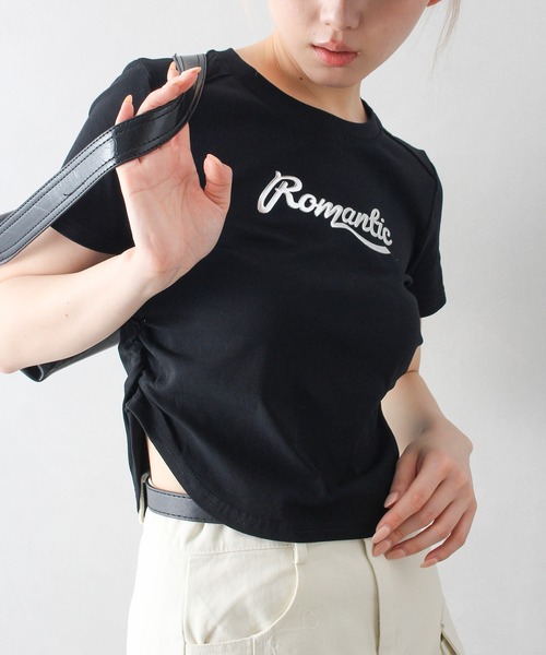 tシャツ スタッズロゴT / S レディース SpRay tシャツ メタルロゴショートスリーブちびTシャツ