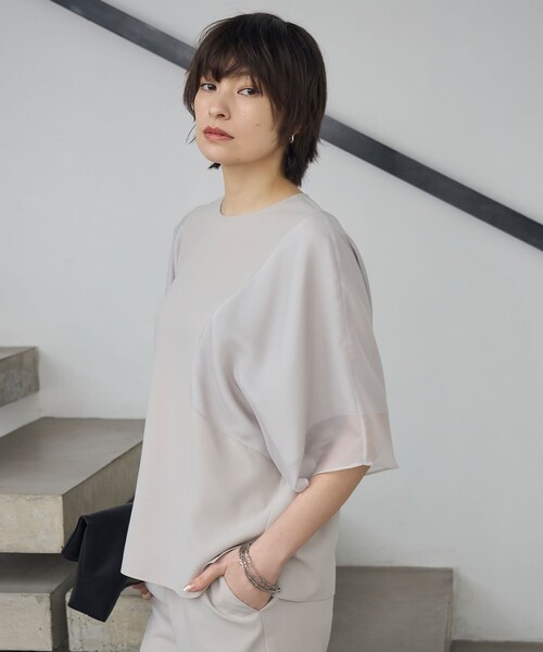 ブラウス シャツ FluidBackSatin  シアーコンビブラウス レディース