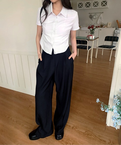 シャツ/ブラウス(半袖/袖なし) MYLAN Stripe Ruffle Blouse by muni:r ブラウス シャツ ストライプ半袖シャツ レディース