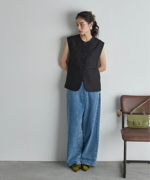 THE Yon ベスト ジレ サマージャガードフレンチスリーブベスト
