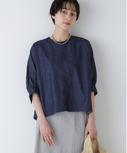 「human woman」 ドルマンスリーブブラウス MEDIUM ネイビー レディース