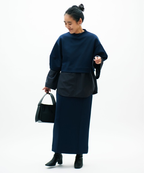 「emmi」 7分袖カットソー「AYA KANEKOコラボ」 FREE ネイビー レディース