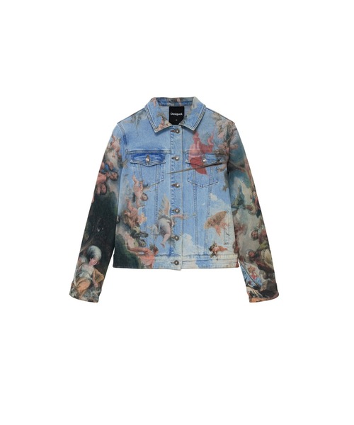 【DESIGUAL】レディース デニムジャケット デシグアル Desigual 花柄パッチ付きレディーススリムデニム