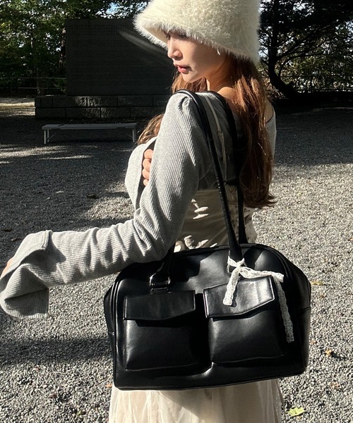 napinna maison ボストンバッグ ダブルポケットスクエアトートバッグ