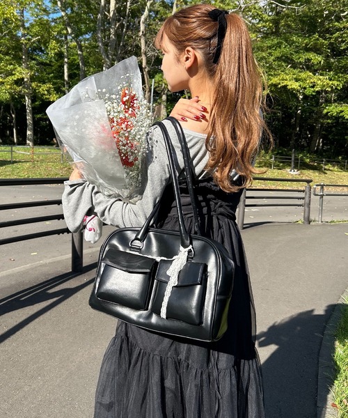 ❤ポケット付き❤dopタンバリン&キャットボアベスト【black✕black】 ボアスタンドベスト - ジャケット/アウター通販 | 人気レディース