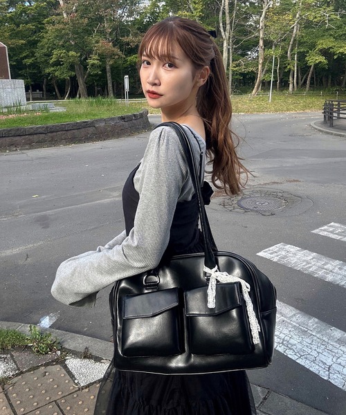 ❤ポケット付き❤dopタンバリン&キャットボアベスト【black✕black】 ボアスタンドベスト - ジャケット/アウター通販 | 人気レディース