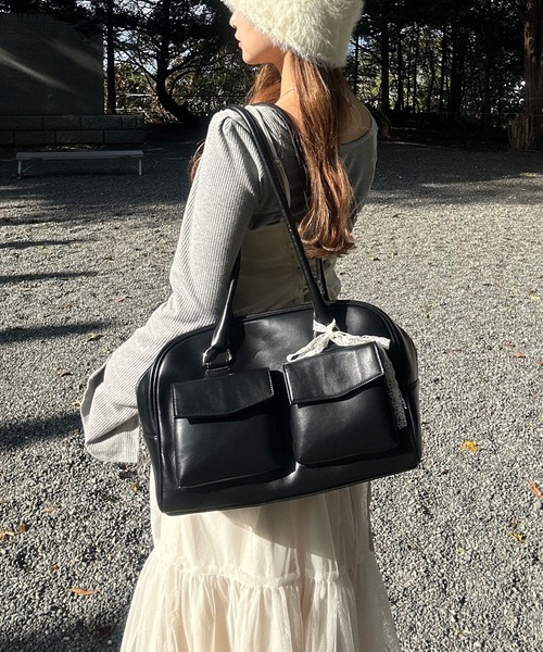 napinna maison ボストンバッグ ダブルポケットスクエアトートバッグ