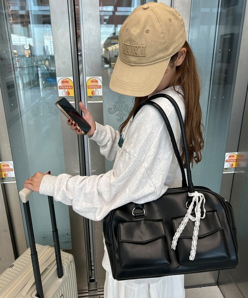 napinna maison ボストンバッグ ダブルポケットスクエアトートバッグ