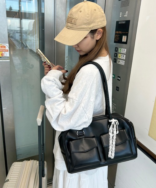 napinna maison ボストンバッグ ダブルポケットスクエアトートバッグ