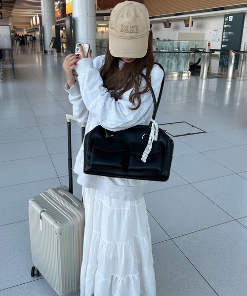 ボストンバッグ Hana napinna maison ボストンバッグ ダブルポケットスクエアトートバッグ