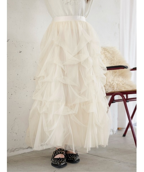 Darich（ダーリッチ） スカート ランダムタックチュールロングスカート